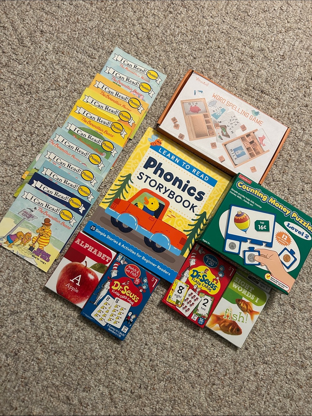 Educational Lot I Can Read Phonics Book Set of 11, Money Puzzles, Spelling Game